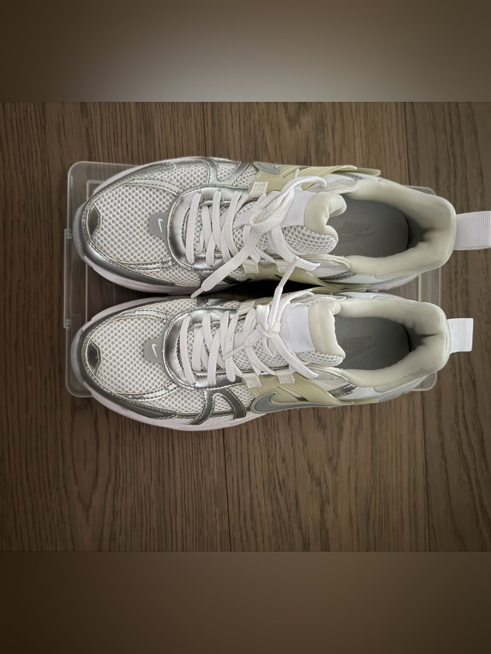 Nike White, Silver & Cream Mesh Athletic Sneakers